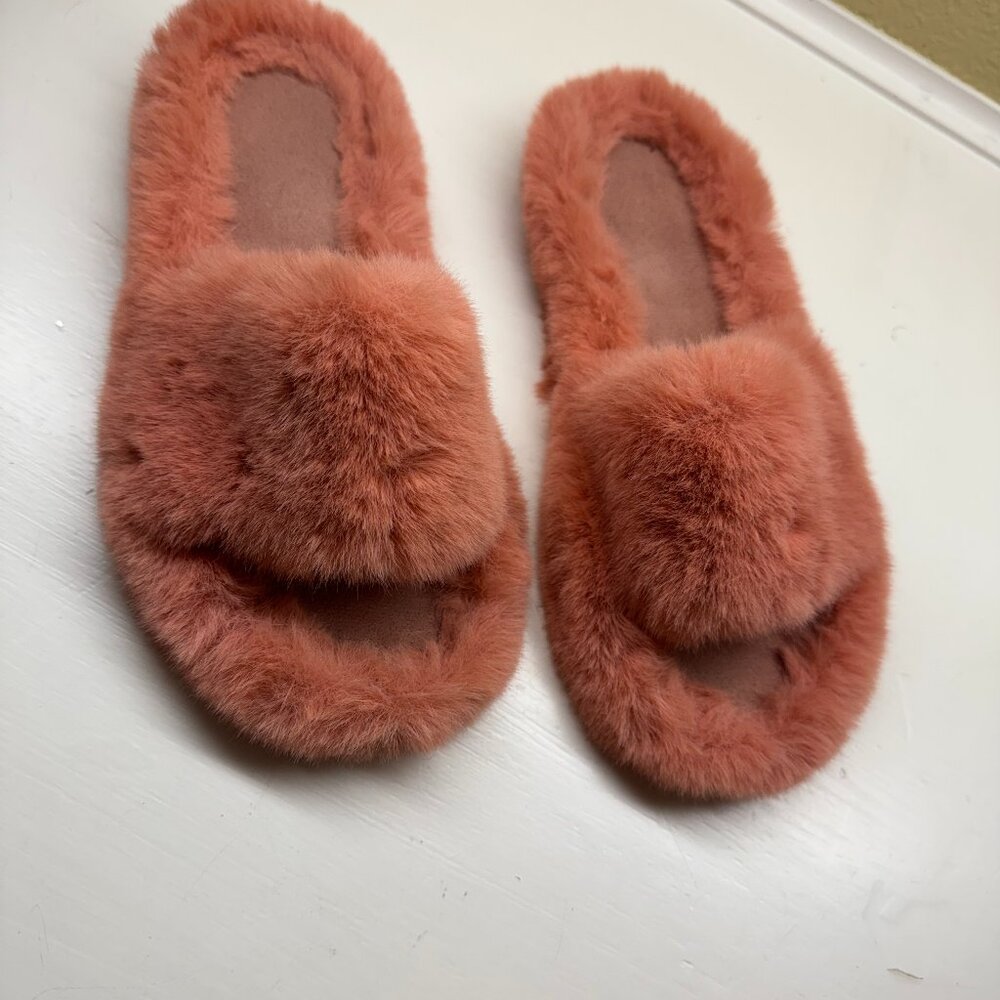 Fluffy Salmon Color Slippers--Purchased Etsy $35